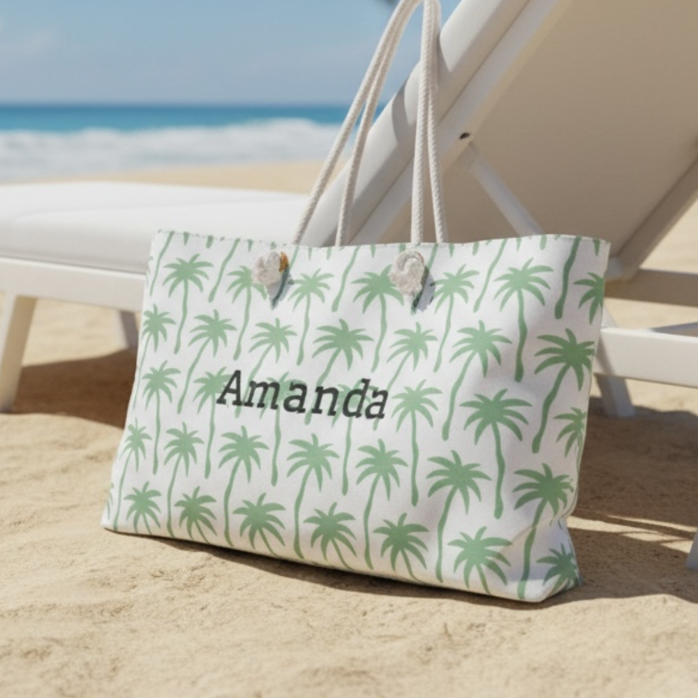 Personalized Palm Tree Weekender Bag – Custom Name Beach Tote