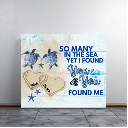 Personalized Sea Turtle Canvas Print - Perfect Gift for Weddings, Anniversaries, or Engagements