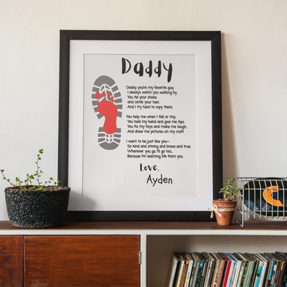 Personalized Father’s Day poem printout for kids to decorate with footprint and name

