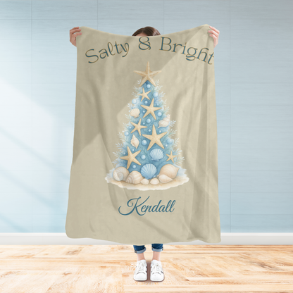 Personalized “Salty & Bright” Coastal Christmas Blanket