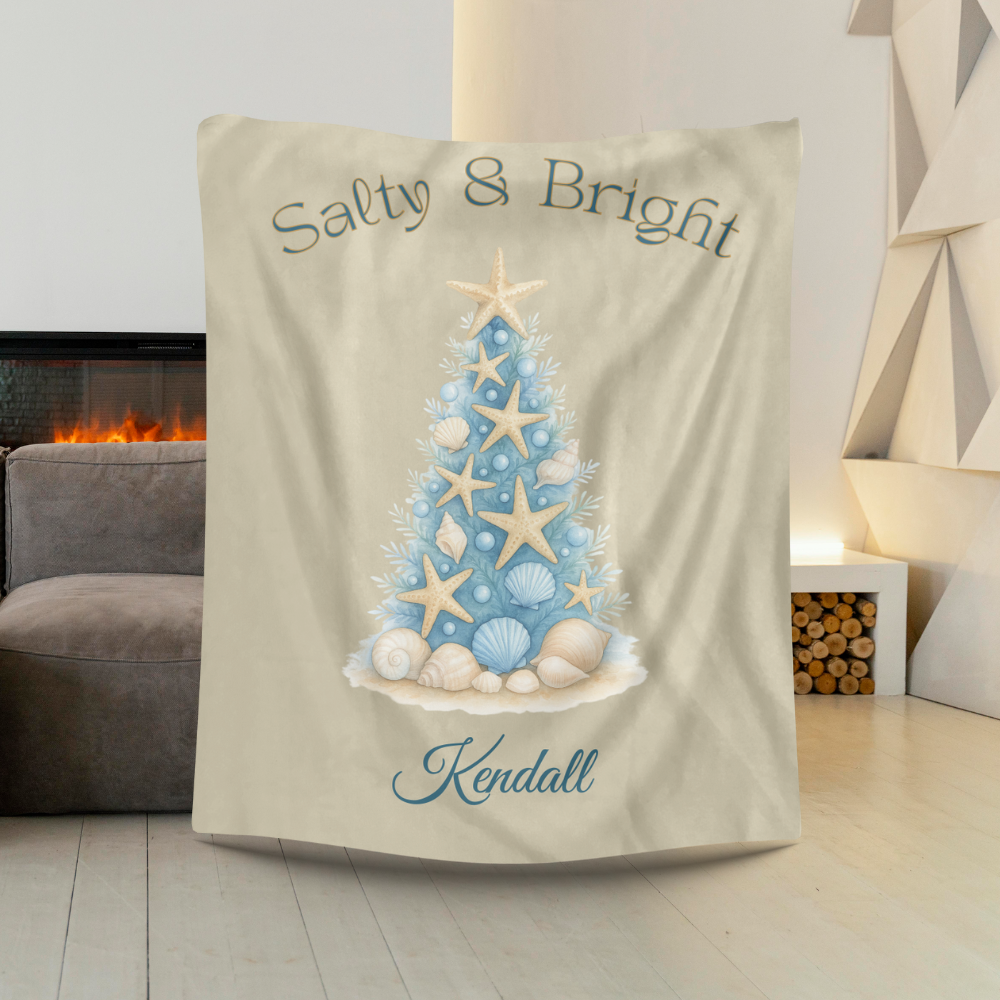 Personalized “Salty & Bright” Coastal Christmas Blanket