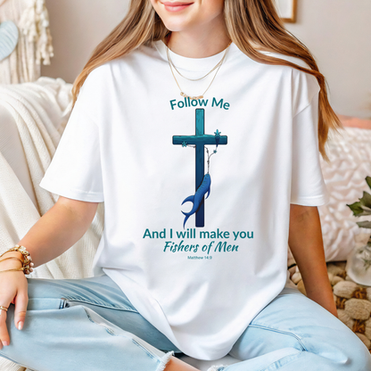 Fishers of Men Cross T-Shirt – Matthew 4:19 Coastal Christian Tee