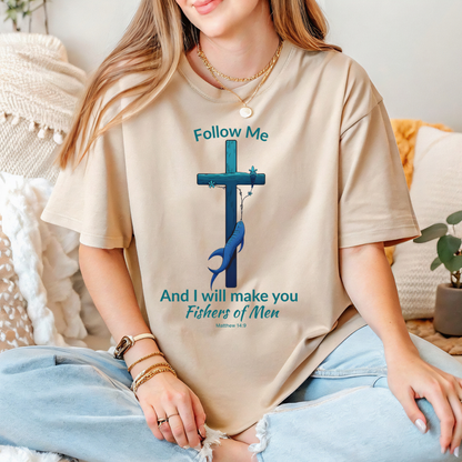 Fishers of Men Cross T-Shirt – Matthew 4:19 Coastal Christian Tee
