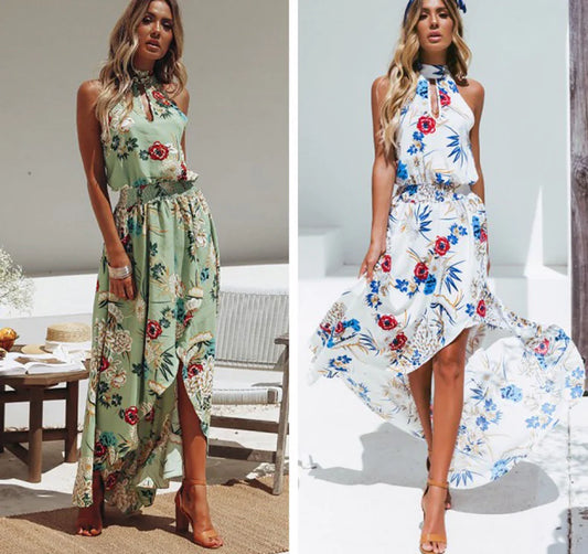 lowing boho beach maxi dress with floral print