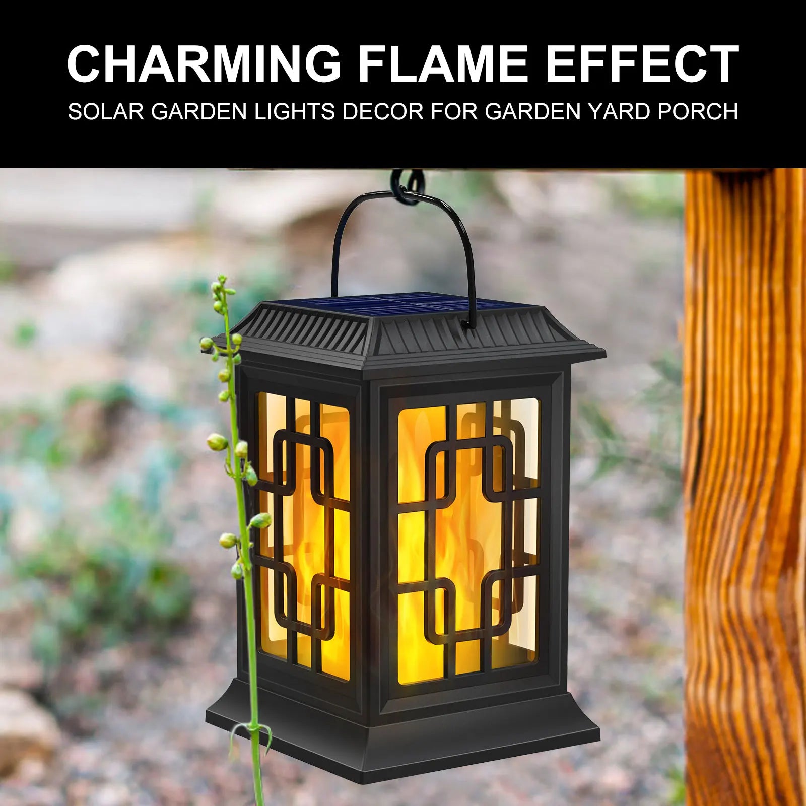 2Pcs Solar Lanterns Outdoor Waterproof Flickering Flame Solar Lantern LED Hanging Lanterns Decorative Lights for Garden