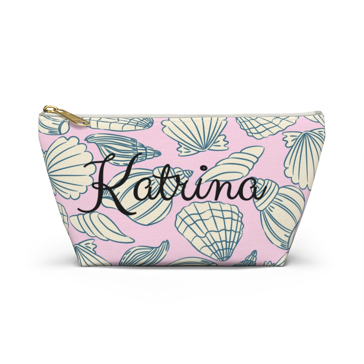 Personalized Seashell Cosmetic & Pencil Pouch – Coastal Blue Travel Bag