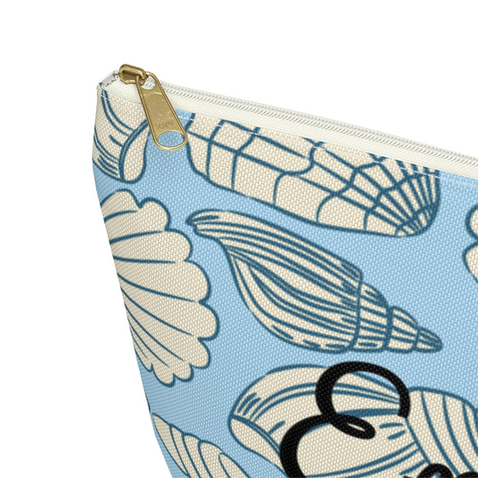 Personalized Seashell Cosmetic & Pencil Pouch – Coastal Blue Travel Bag