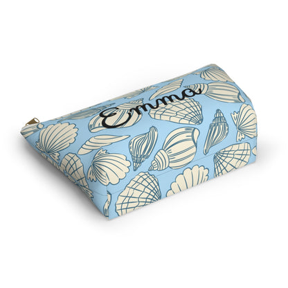 Personalized Seashell Cosmetic & Pencil Pouch – Coastal Blue Travel Bag