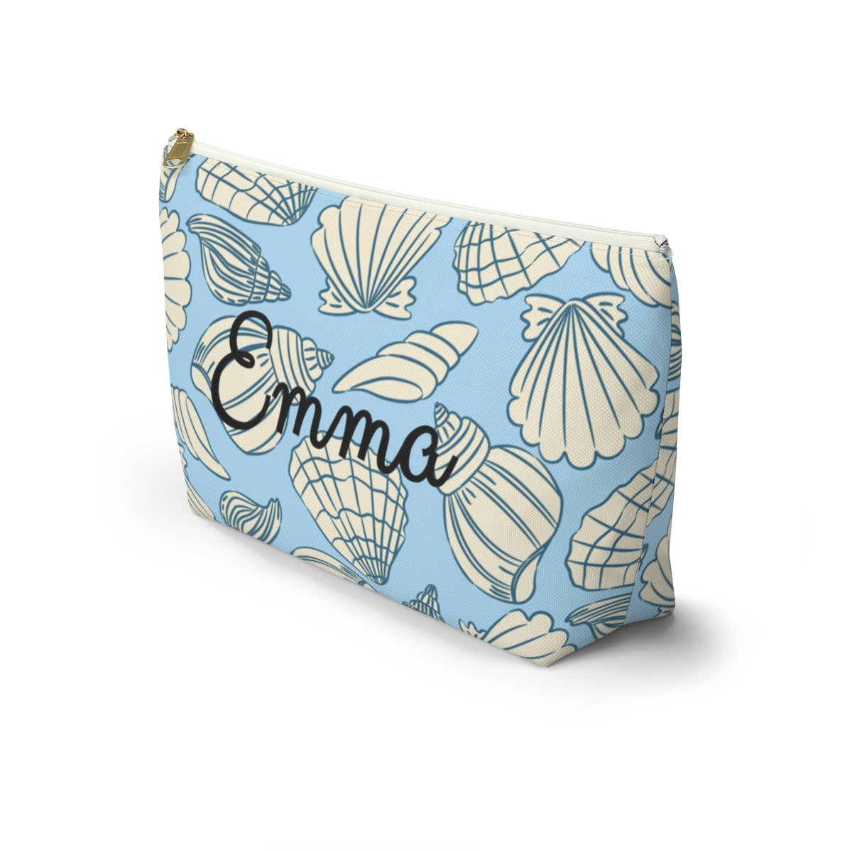 Personalized Seashell Cosmetic & Pencil Pouch – Coastal Blue Travel Bag