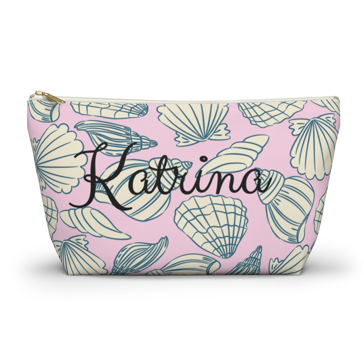 Personalized Seashell Cosmetic & Pencil Pouch – Coastal Blue Travel Bag