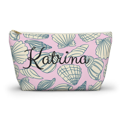 Personalized Seashell Cosmetic & Pencil Pouch – Coastal Blue Travel Bag