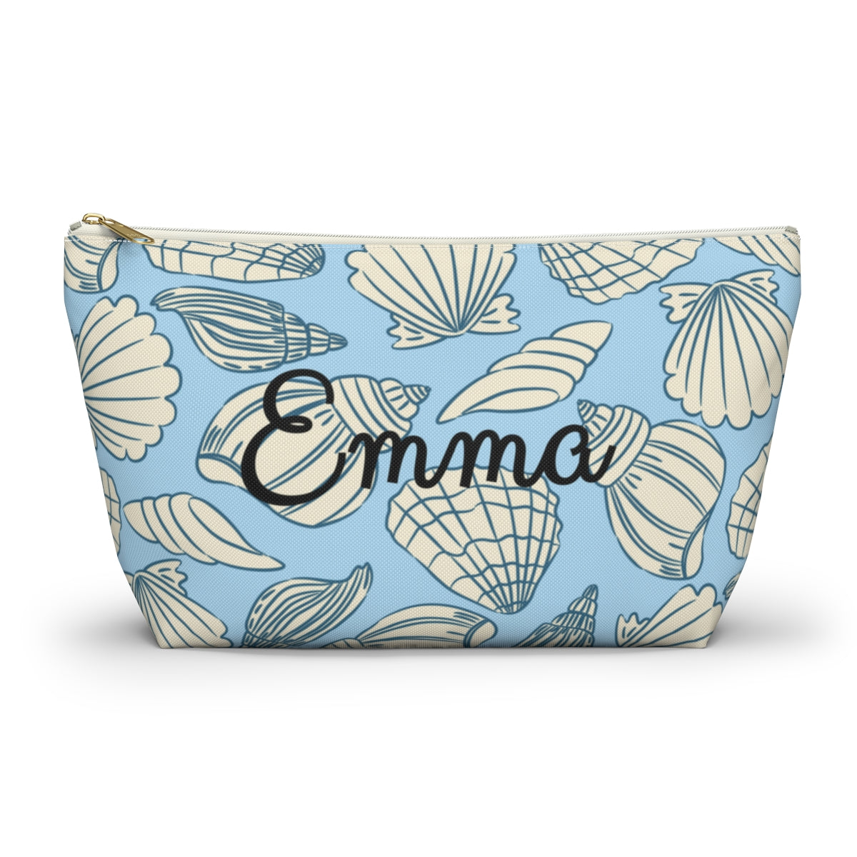 Personalized Seashell Cosmetic & Pencil Pouch – Coastal Blue Travel Bag