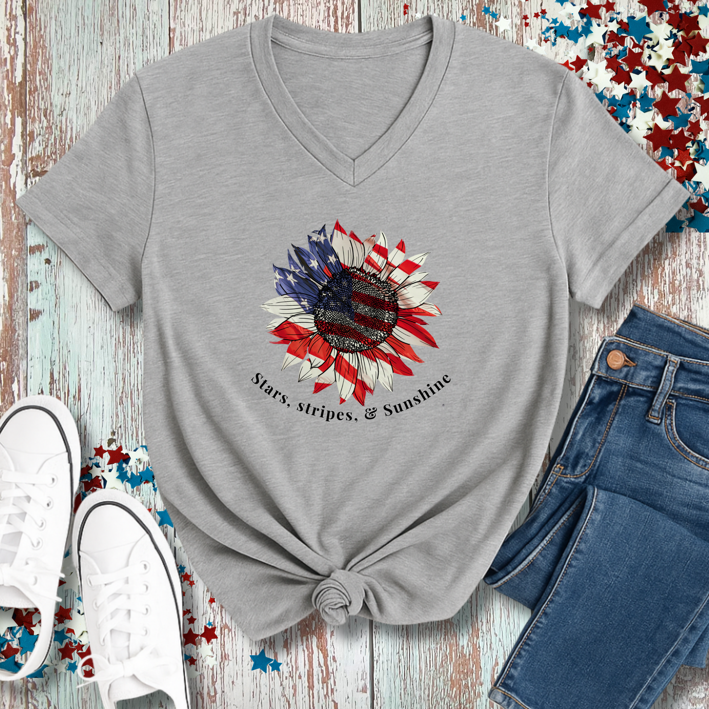 PATRIOTIC SUNFLOWER V-NECK