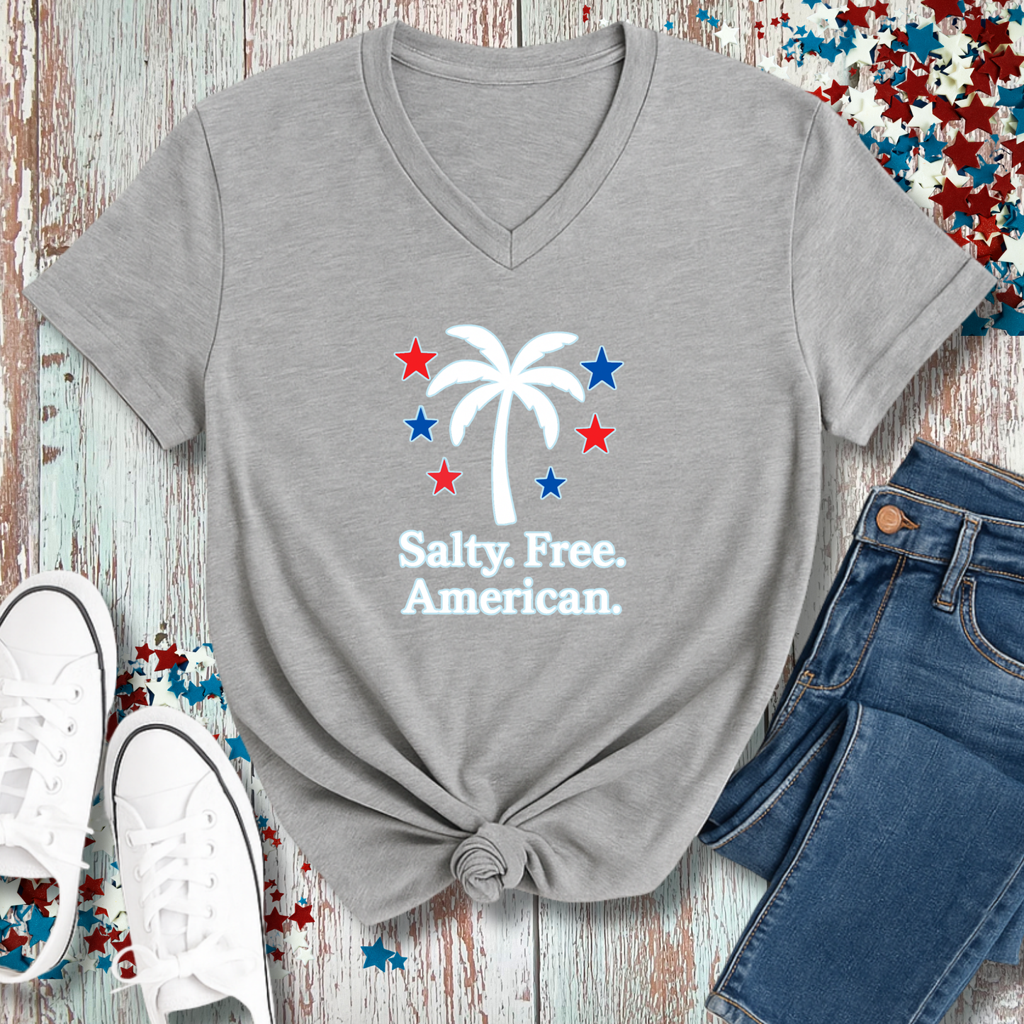 SALTY. FREE. AMERICAN. V-NECK