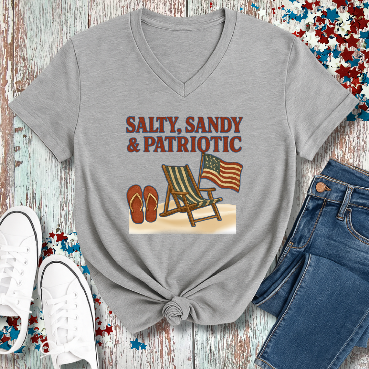 SALTY, SANDY & PATRIOTIC V-NECK