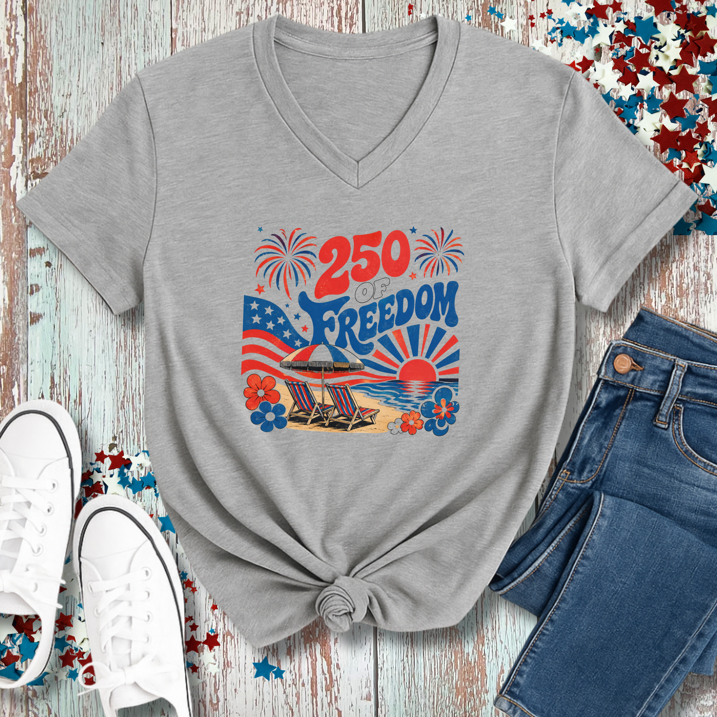 VINTAGE 70'S BEACH INDEPENDENCE DAY V NECK