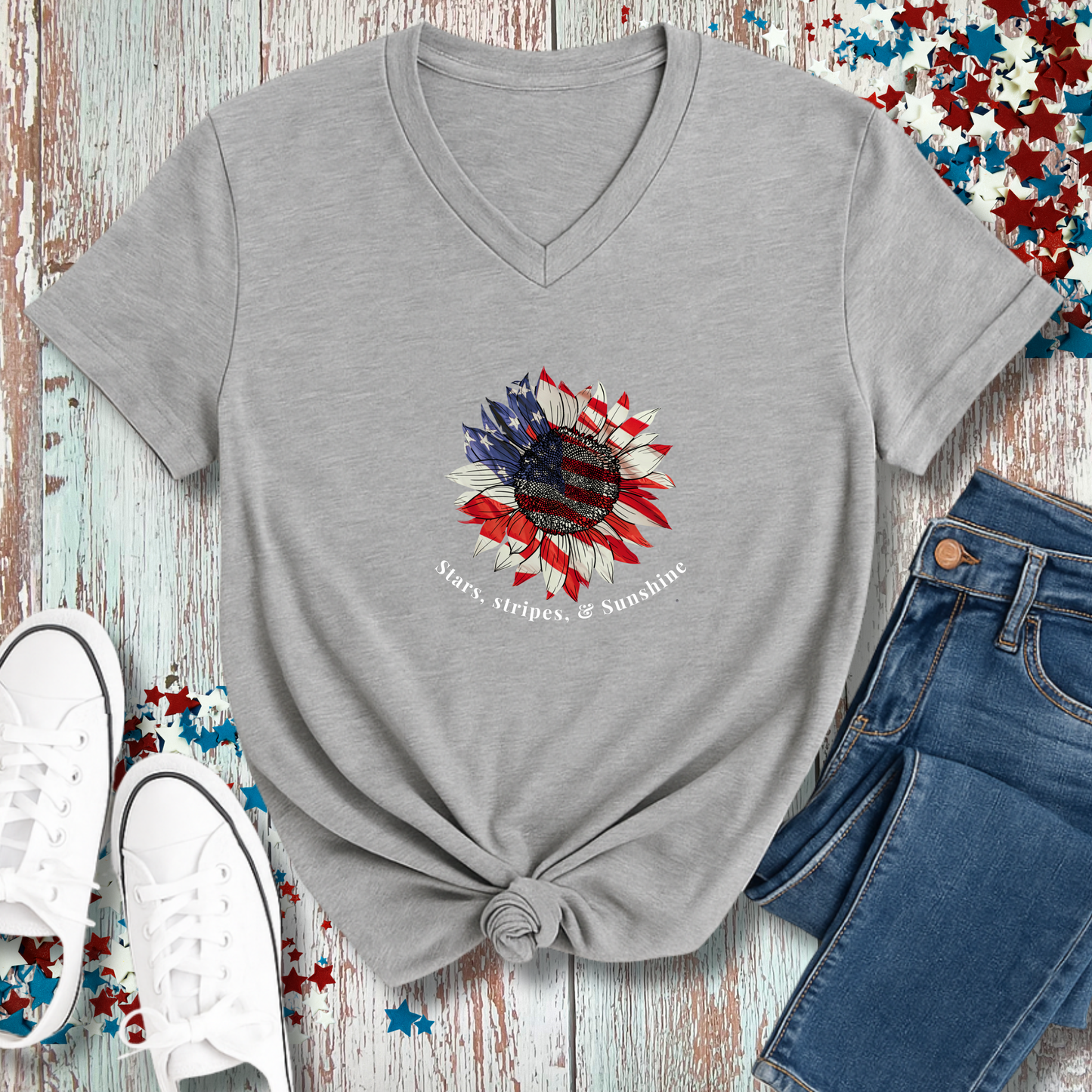 PATRIOTIC SUNFLOWER V-NECK