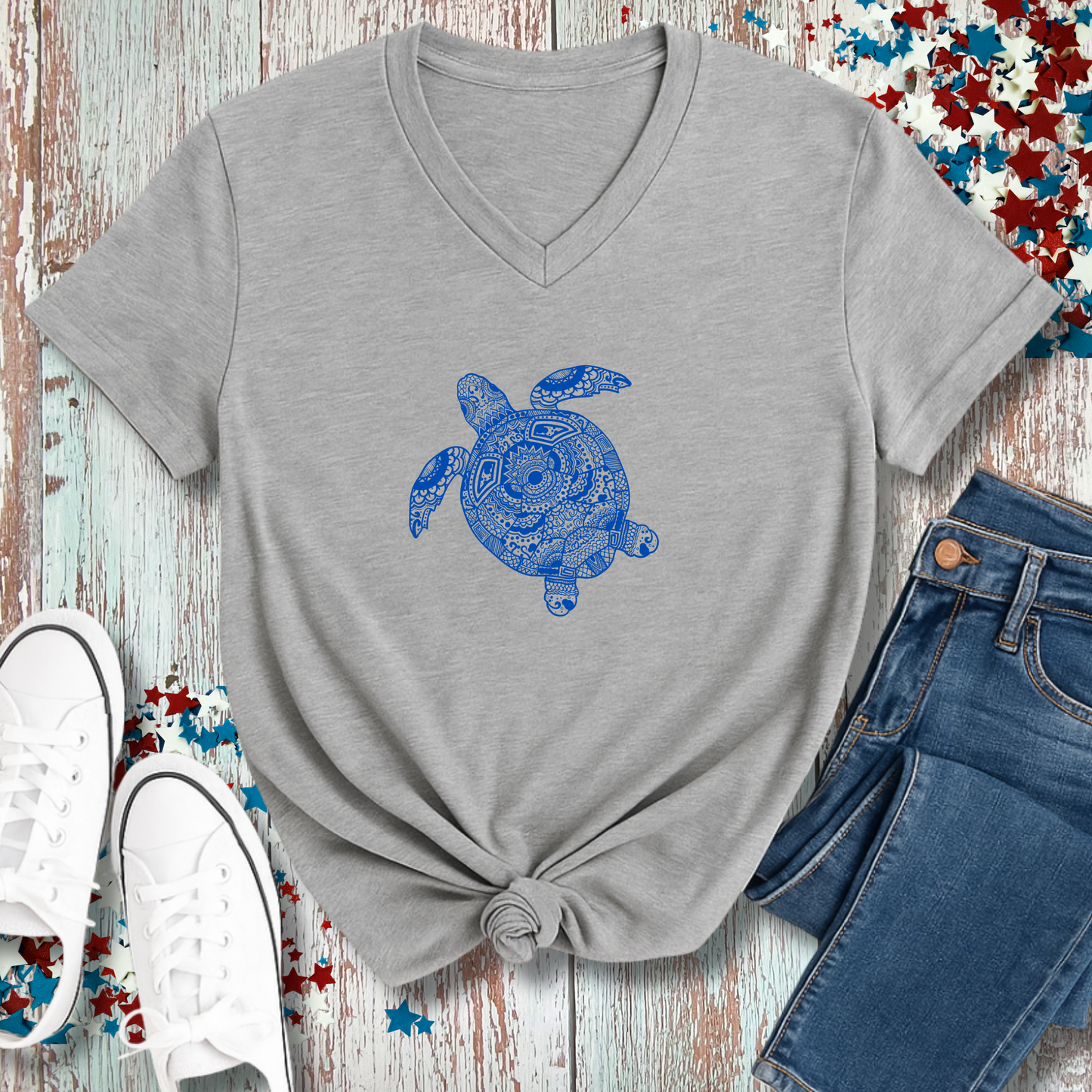 MOSAIC TURTLE V-NECK