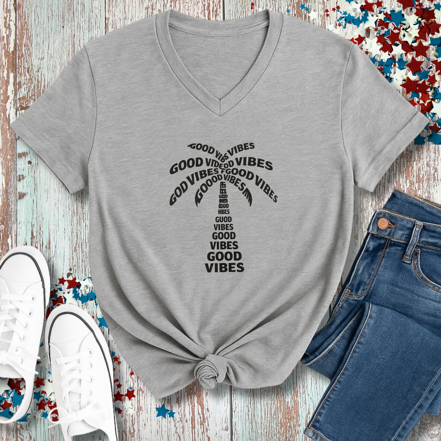 GOOD VIBES PALM V-NECK