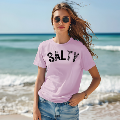 SALTY Distressed Graphic Tee – 15 Colors, Beach Vibes Unisex