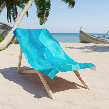 Ocean-inspired beach towel with abstract wave design