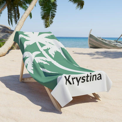 quick-dry, and sand-free green palm tree designed towel for beach, pool, and travel personalized with name 