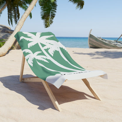 Custom Name green palm tree beach towel with tropical print