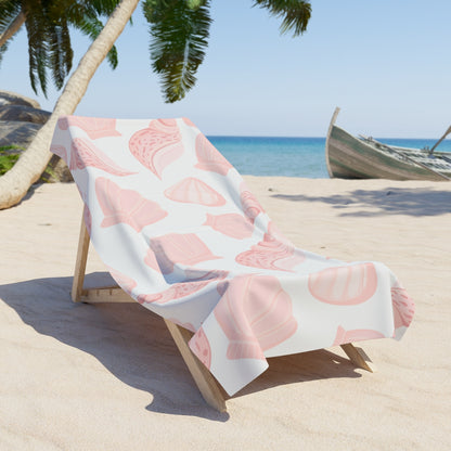 Pink and white beach towel with absorbent cotton backing