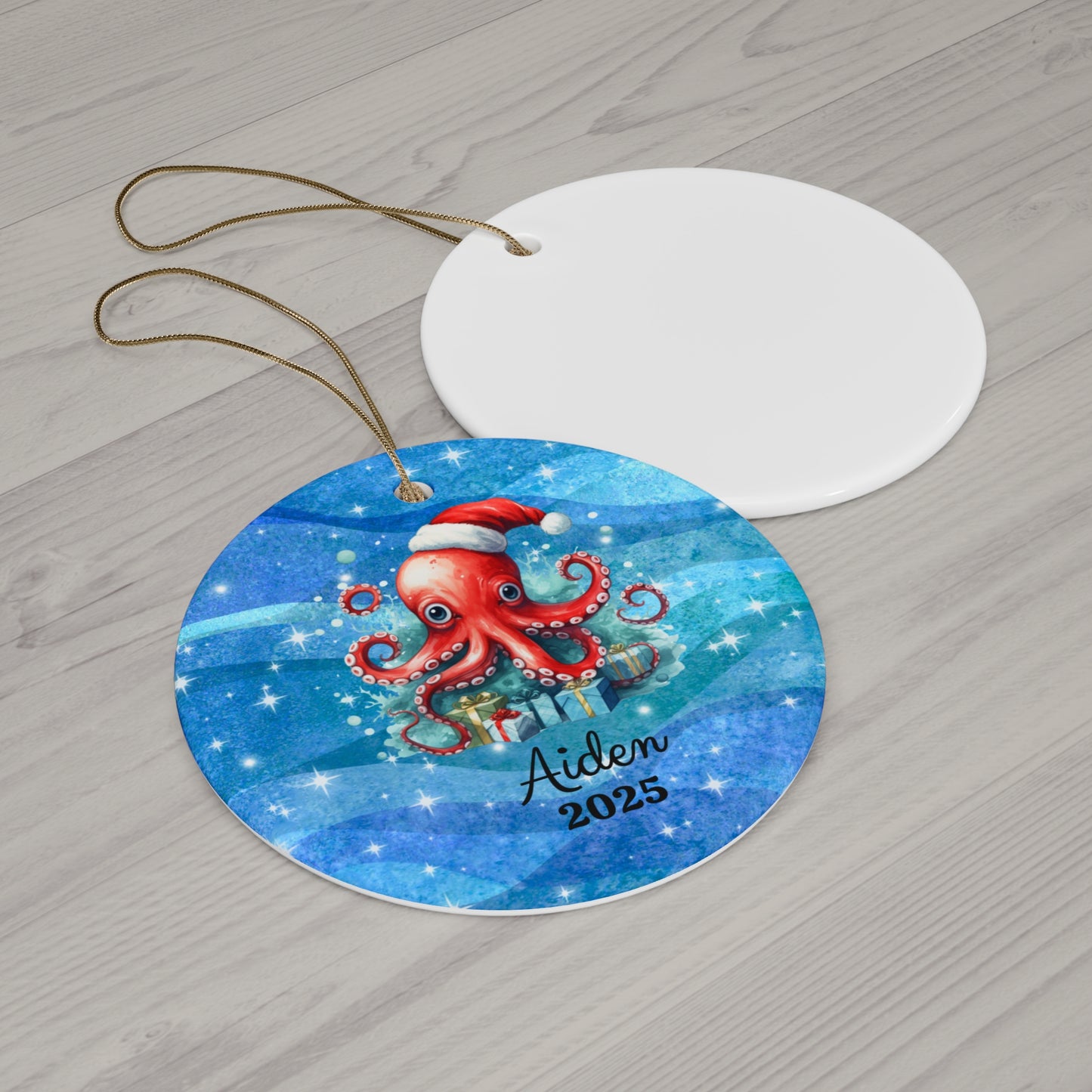 Personalized Octopus Christmas Ornament 2025 – Coastal Ocean Holiday Keepsake with Name