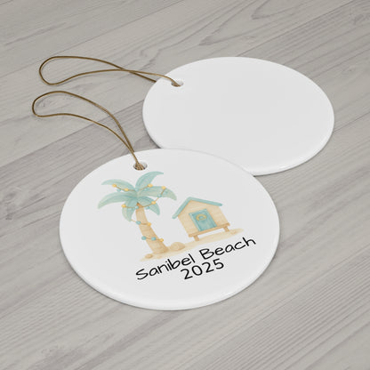 Personalized Beach Destination Ornament 2025 – Coastal Christmas Ceramic Keepsake