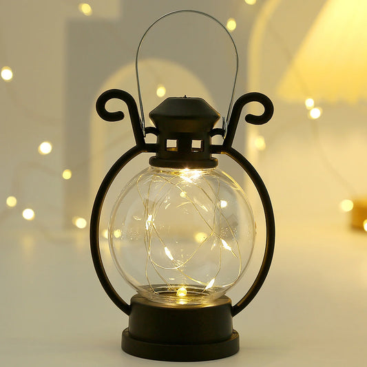 Electronic Candle Light Led Lantern Vintage Battery Operated Portable Handle Home Decor Flameless Electronic Candle Lamp Night Light Christmas Black