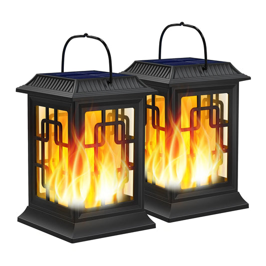 2Pcs Solar Lanterns Outdoor Waterproof Flickering Flame Solar Lantern LED Hanging Lanterns Decorative Lights for Garden