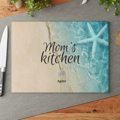 Personalized Beach-Themed Tempered Glass Cutting Board – “Mom’s Kitchen”