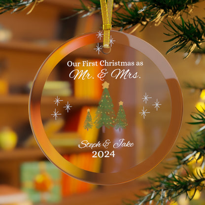 Christmas| Personalized "Our First Christmas as Mr. and Mrs." Glass Ornament – Custom Names and Date