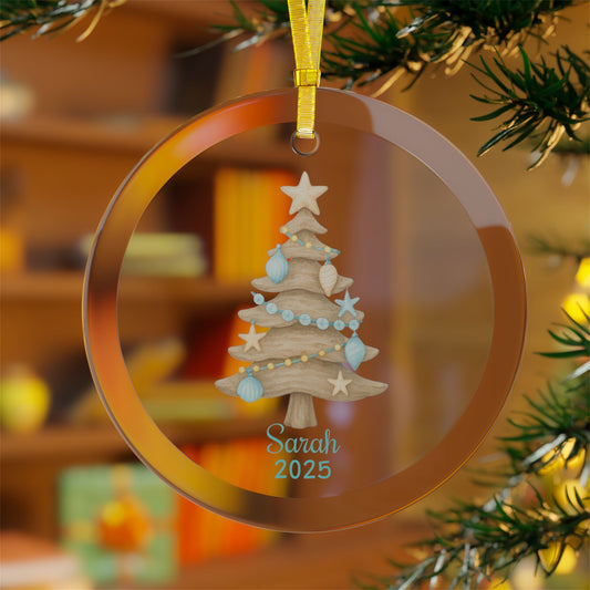 Personalized Coastal Christmas Tree Ornament | Beach Sand Tree Ceramic Keepsake