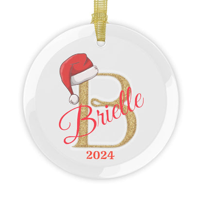 Christmas| Personalized Glass Ornament with Sparkling Gold Initial & Name – Custom Christmas Decor