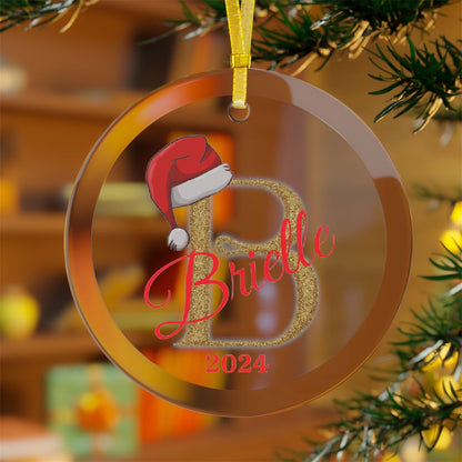 Christmas| Personalized Glass Ornament with Sparkling Gold Initial & Name – Custom Christmas Decor