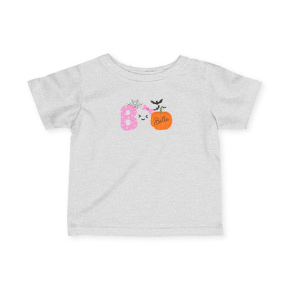 Gray t-shirt with Halloween-themed design on a white background