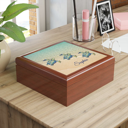 Personalized Sea Turtle Beach Jewelry Box