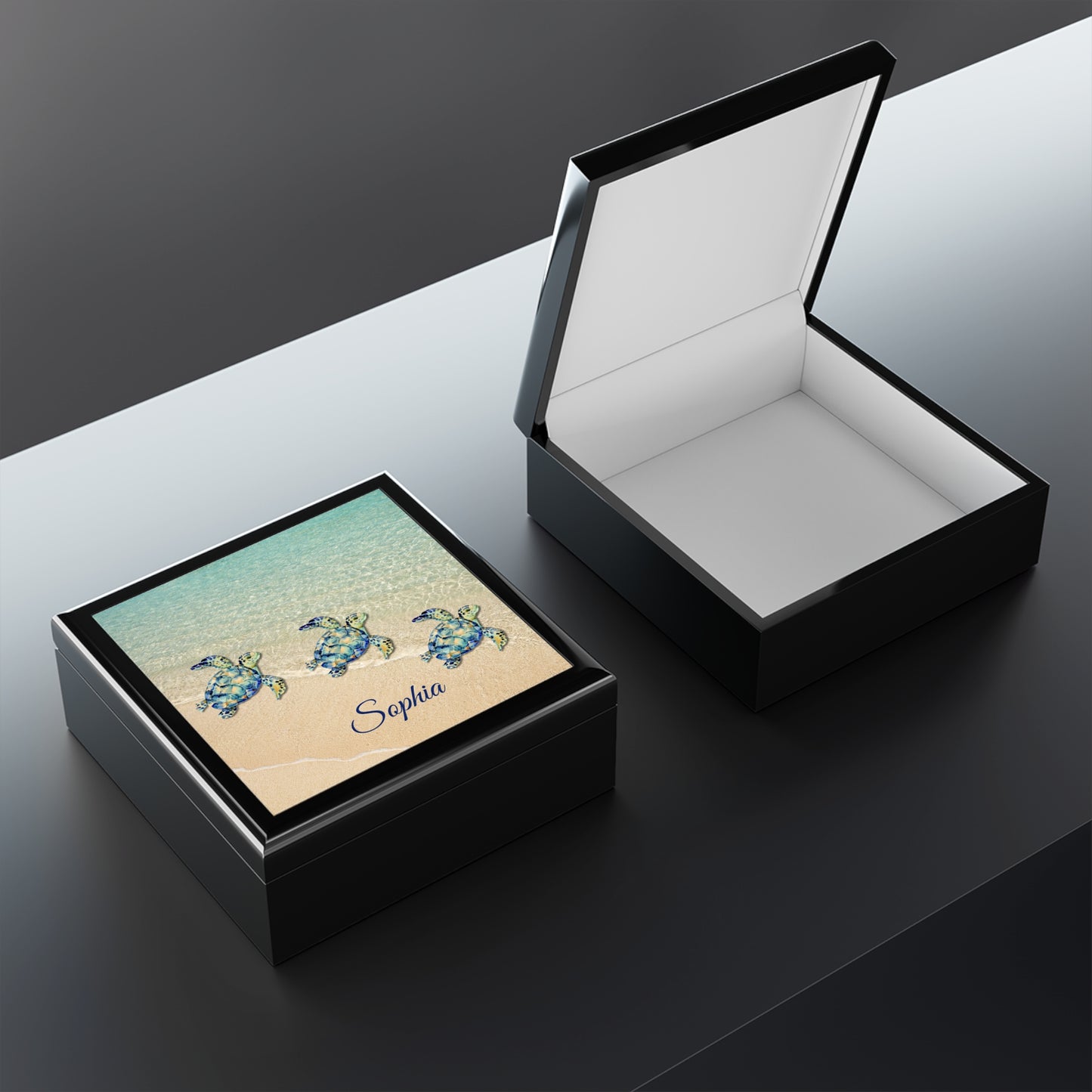 Personalized Sea Turtle Beach Jewelry Box