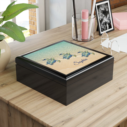 Personalized Sea Turtle Beach Jewelry Box