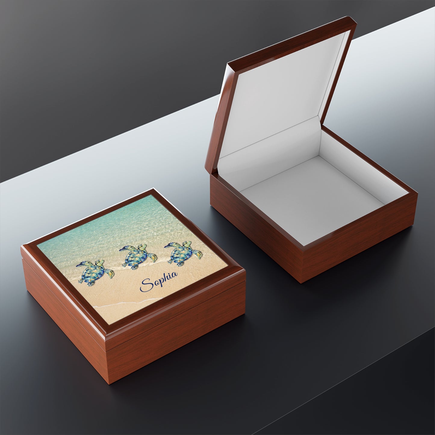 Personalized Sea Turtle Beach Jewelry Box