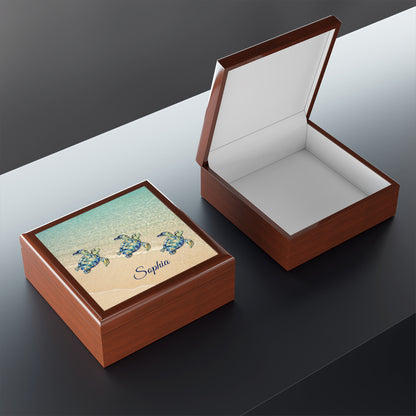 Personalized Sea Turtle Beach Jewelry Box