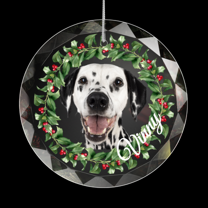 Christmas | Custom Pet Photo Glass Christmas Ornament – Personalized Pet Picture and Name Holiday Décor