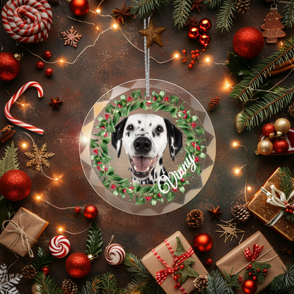 Christmas | Custom Pet Photo Glass Christmas Ornament – Personalized Pet Picture and Name Holiday Décor