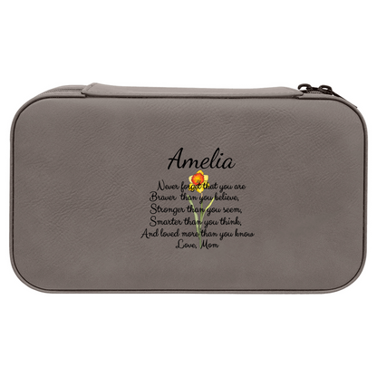 Inspirational gift from mom on a custom printed makeup bag