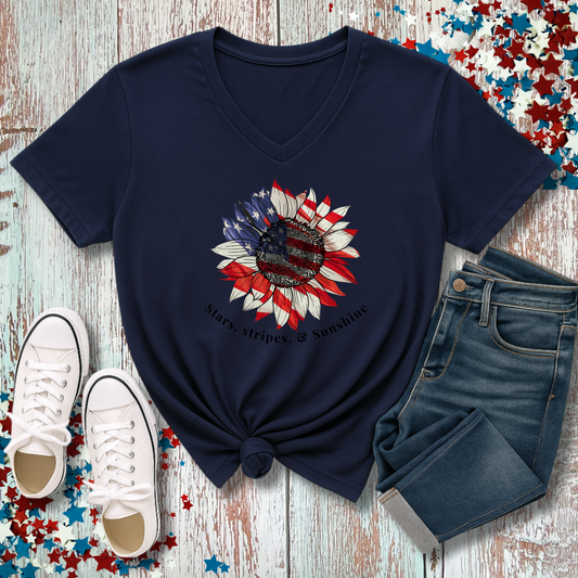 PATRIOTIC SUNFLOWER V-NECK