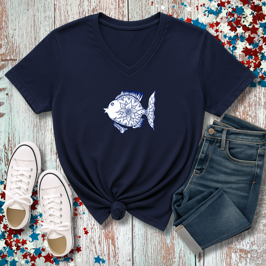 MOSAIC FISH V-NECK