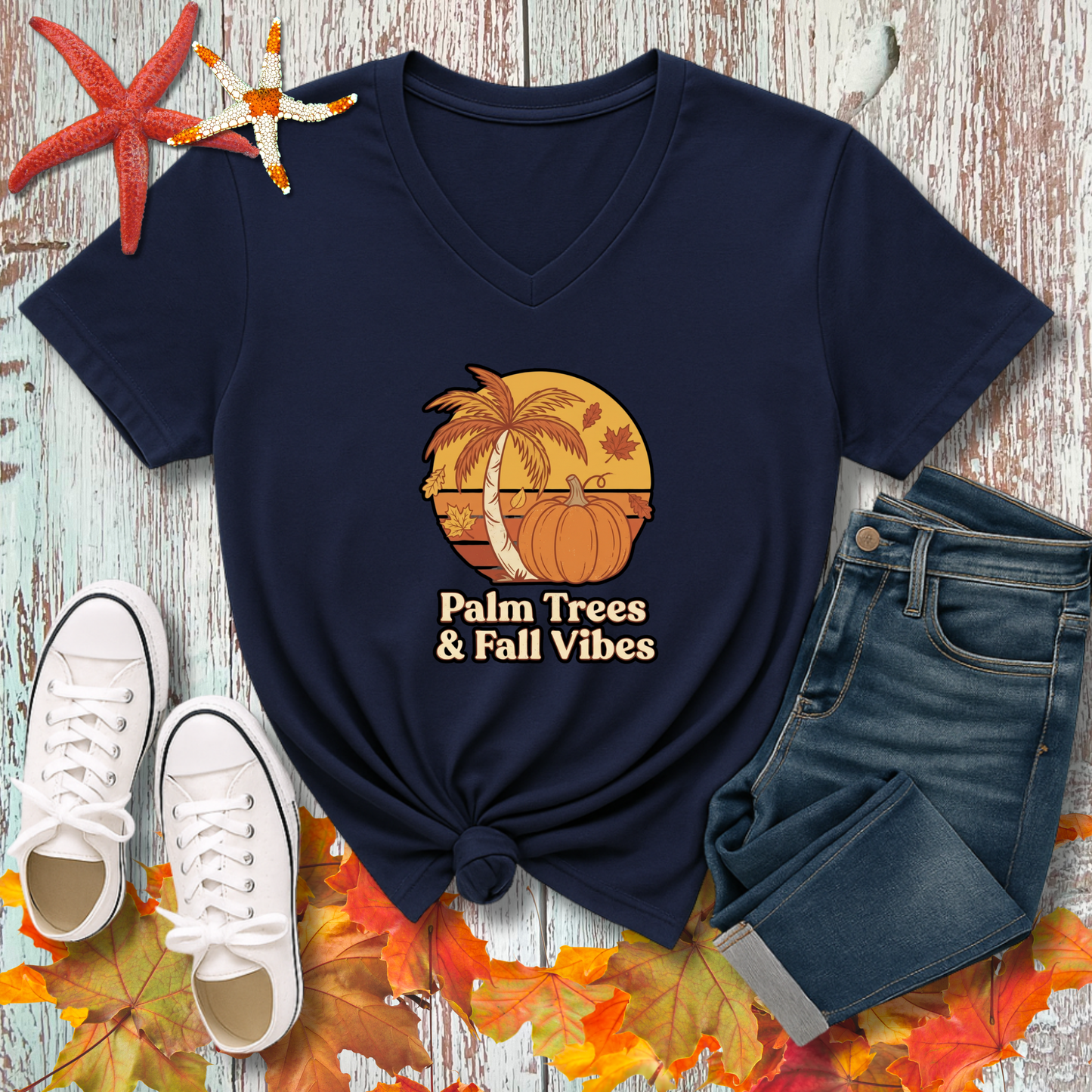 FALL PALM TREES V-NECK