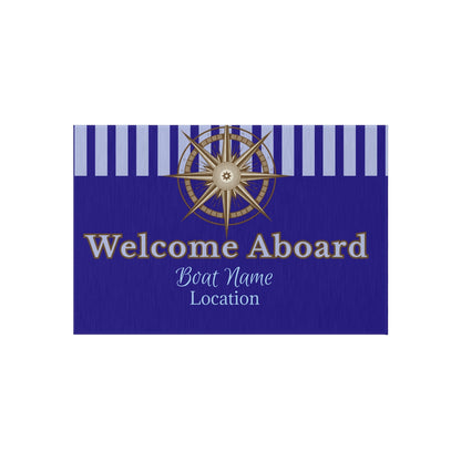 Personalized Nautical Welcome Aboard mat – Custom Boat Name & Location Rug